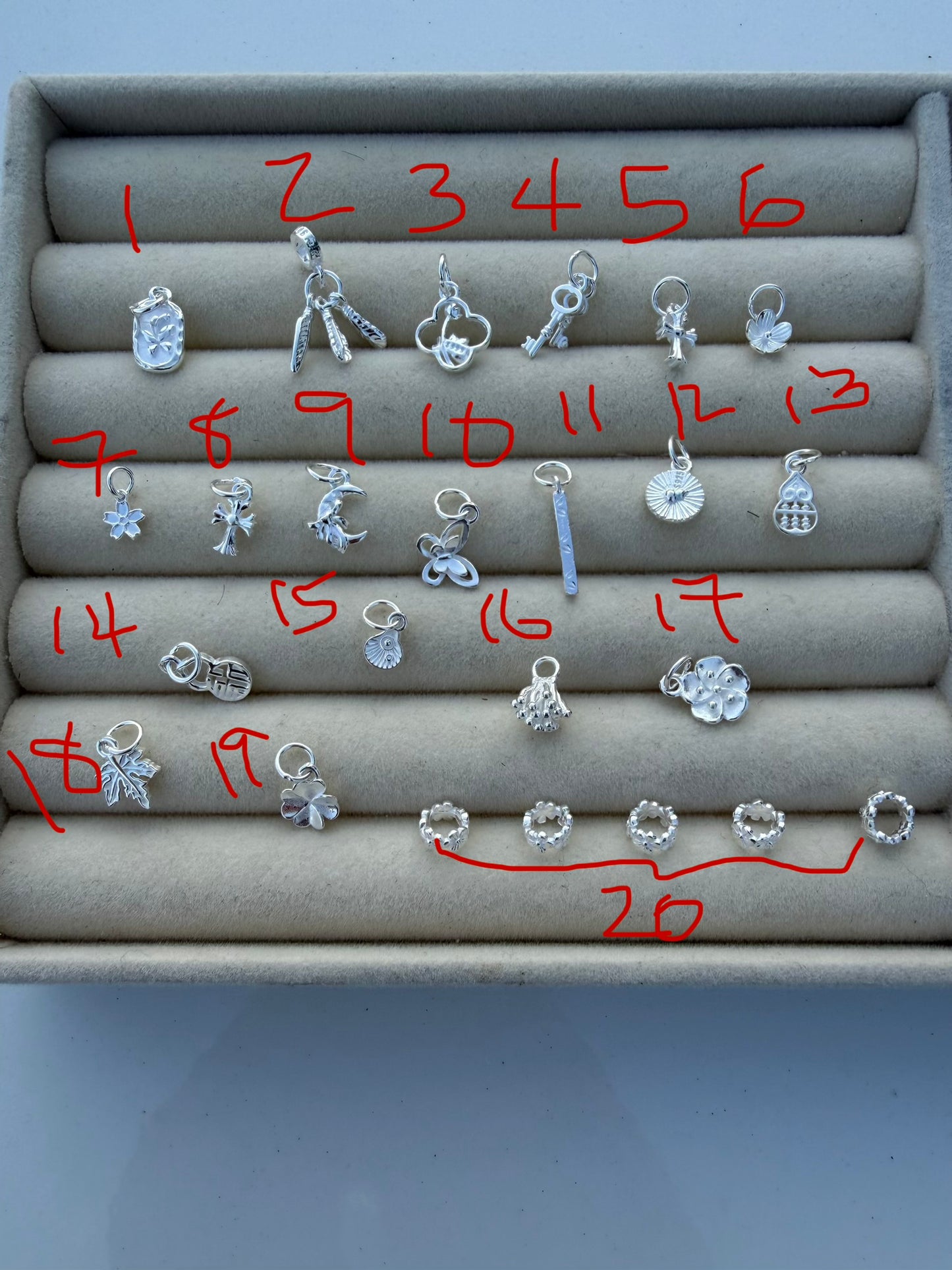 S999 silver charms and pendant
