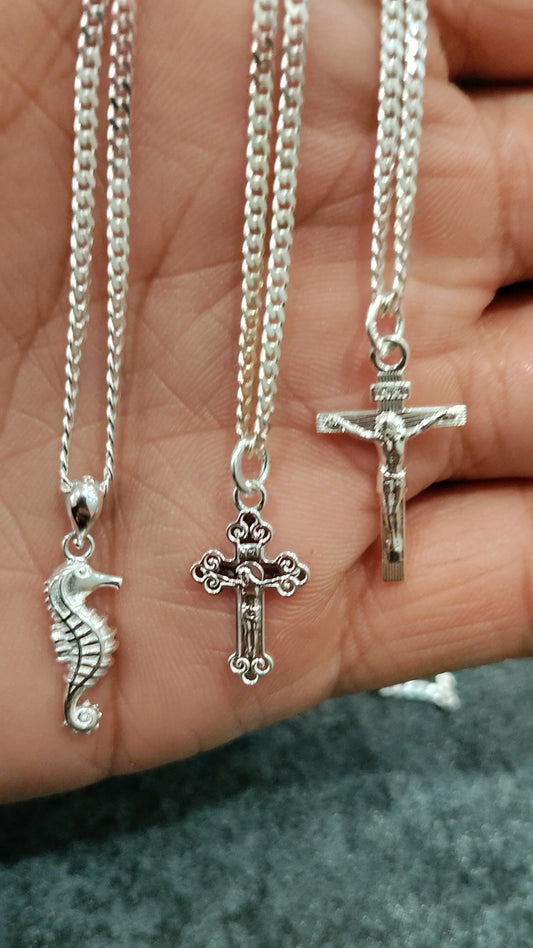 Silver chain and cross pendants
