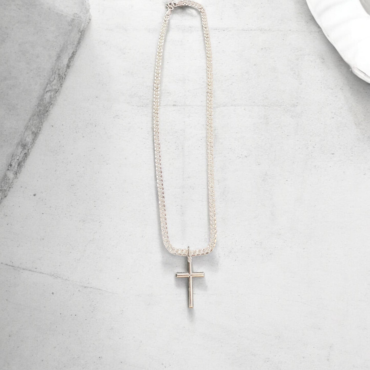 Silver chain and cross pendant